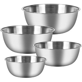 Набір мисок для перемішування [5 шт] з нержавіючої сталі, 5 розмірів (0.7 л/ 1.2 л/ 1.8 л/ 2.5 л/ 3.5 л), придатні для миття в посудомийній машині. Салатники, миски для снеків та універсальні миски.