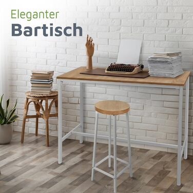 Барний стіл BeFair з дуба та білого кольору, 120x40x100 см, індустріальний стиль, з підніжкою