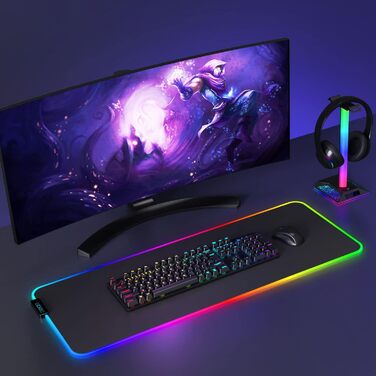 Кронштейн для гарнітури HCMAN RGB з 2 USB, світлодіодна підставка для навушників для ПК-геймера, чорний