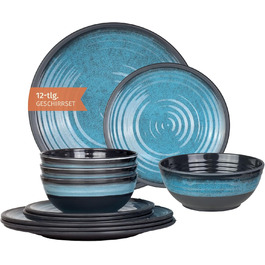 Набір посуду для кемпінгу з меламіну на 4 особи (12 предметів) | Stone Blue | Миється в посудомийній машині | Набір для пікніка