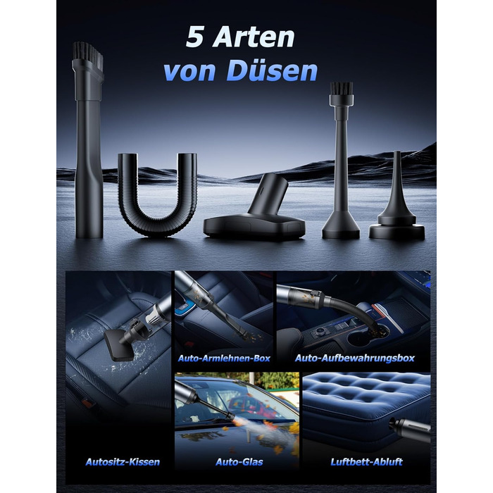 Акумуляторний ручний пилосос 4-в-1 для авто, дому та офісу, 16000Па, USB-C зарядка, бездротовий міні-пилосос для салону автомобіля, диванів, клавіатур та домашніх тварин