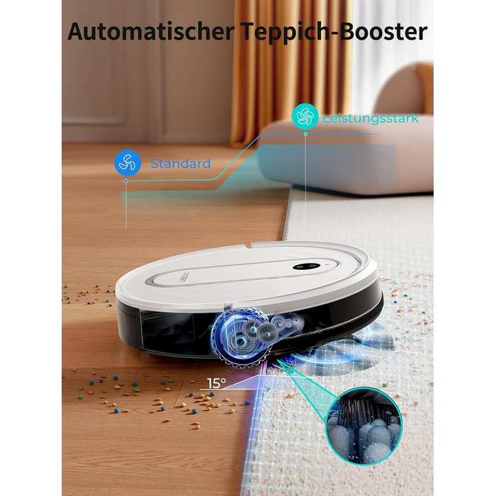 Робот-пилосос Airzeen J10 з функцією миття, 4000Pa, керування через додаток, для твердих підлог, видаляє шерсть тварин, білий