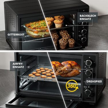 Багатофункціональна міні-піч Heinrich's 48L з конвекцією, таймером, підсвічуванням, 100-230°C, сенсорне керування, з аксесуарами, чорна, 2000W