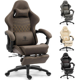 Ігровий крісло Dowinx з регульованою підніжкою, масажером попереку та офісним комфортом, до 200 кг, нахил спинки 165°, коричневий