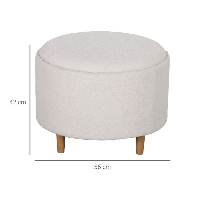 HOMCOM Ottoman Ø56 x 42 см, круглий пуф з місцем для зберігання та відкидною кришкою, дерев'яні ніжки, ідеально підходить для вітальні та спальні, білий