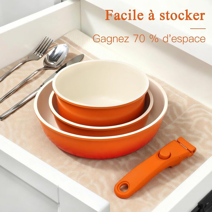 Набір каструль та сковорідок GiPP 11 предметів з знімними ручками, антипригарне покриття, кераміка, для всіх типів плит, духовка, оранжевий градієнт