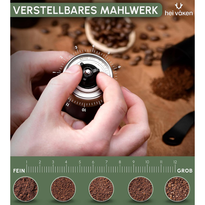 Ручна кавомолка з конічним жорнами - регульований ступінь помелу - кавомолка з нержавіючої сталі для дому та в дорогу