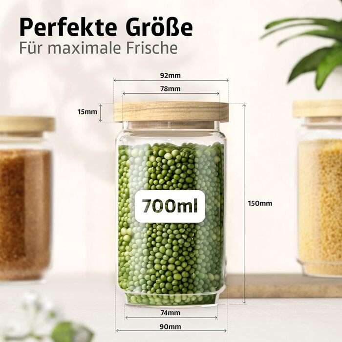 Набір скляних банок для зберігання з кришками (300, 500, 700, 1000 мл) - герметичні, захищені від молі | Для спецій та продуктів харчування | 4 шт. різного розміру