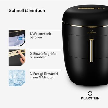 Машина для льоду Klarstein для дому, кемпінгу та ресторану: швидка міні-машина для льоду, професійна, самоочисна, 2.3л контейнер, 15 кг/24 год, чорна