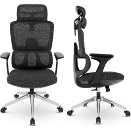 Офісний стілець Dripex Ergo, сітчастий поворотний стілець, письмовий стілець, регульований підголівник, 2D підлокітник, поперекова опора, поворотний робочий стілець, чорний