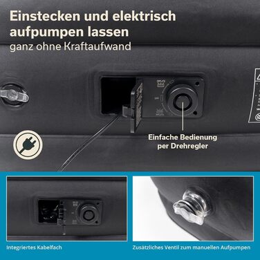 Надувний матрац Skandika Sveja Flex | Самостійно надувний матрац для кемпінгу, 204 x 151 x 43 см, 300 кг, з насосом та сумкою