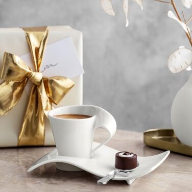 Набір кавовий Villeroy & Boch NewWave Premium Cappuccino, 8 предметів на 4 персони, білий, для кавоварки, сумісний з миючим засобом та мікрохвильовою піччю, хвильовий дизайн