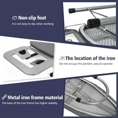 Прасувальна дошка Rainberg Tisch-Bügelbrett: компактна, сіра, 76 x 30 см, з бавовняним покриттям та підставкою для праски