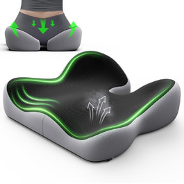 Ортопедична подушка для сидіння Benazcap з Memory Foam для офісного крісла, автомобіля, інвалідного візка. Зменшує біль у куприку. Чорний/Сірий колір