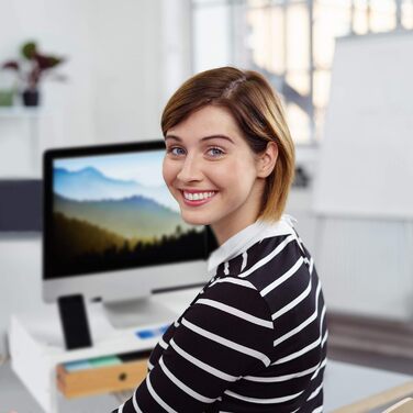 Підставка для монітора Relaxdays з бамбука, підставка під екран з 2 шухлядами та відділеннями, білий/натуральний, 60 x 30 x 14 см