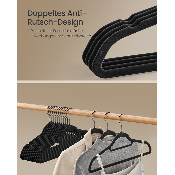 Плечики для одягу SONGMICS з оксамитовим покриттям, 20 шт., антиковзаючі, для краваток, 360° обертовий гачок, 0,6 см, економія місця, 43,5 см, для пальто, штанів, срібно-світло-зелені