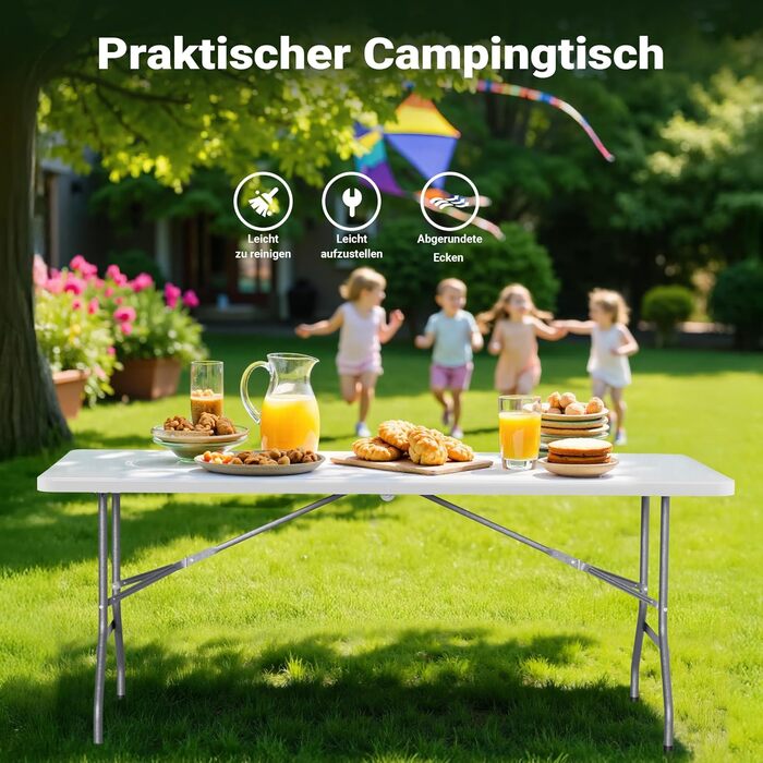 Складаний кемпінговий стіл Wiltec 122x60x75 см, стіл для пікніка, саду та виїзних заходів з ручкою для перенесення