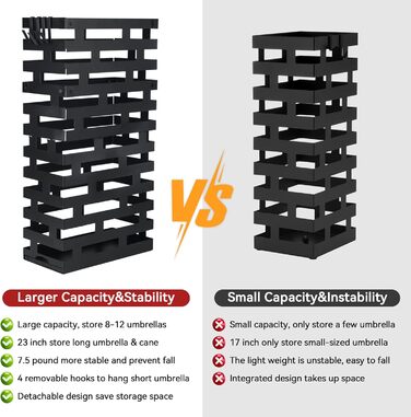 Підставка для парасольки, біла, велика металева з піддоном та гачками, 58,4 см, для дому, офісу, готелю