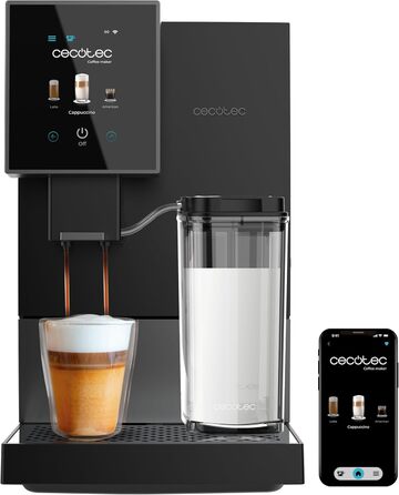 Кавомашина автоматична Cecotec Cremmaet Compactccino 19 Bar з термоблоком, Wi-Fi, меле каву, 1,1 л резервуар для води, 400 мл молока (Black Silver)