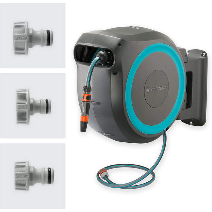 Шланг садовий Gardena RollUp XL (блакитний) 35 м: гнучкий полив для великих садів, поворотна коробка для шланга, з шлангом Gardena 35 м та монтажними аксесуарами (18630-20)