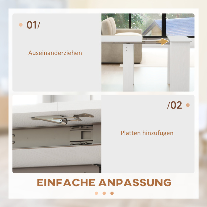 Розкладний обідній стіл, кухонний стіл, білий. Матеріал: ДСП. Розміри: 60-180 x 85 x 75 см.