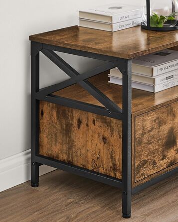 Тумба під телевізор VASAGLE до 80 дюймів, лофт, 3 шухляди, 3 полиці, вітальня, сталевий каркас, коричнево-чорний LTV302B01