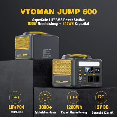 Портативна електростанція VTOMAN Jump 600X 600 Вт - 299 Втгод батарея LiFePO4 з 2 виходами змінного струму