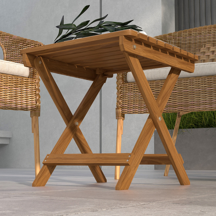 Outsunny Side Table Outdoor, Набір з 2 садових столів, Складаний кемпінговий стіл з дерева, Розкладний стіл для саду, Балкона, Тик, 45 x 45 x 45 см