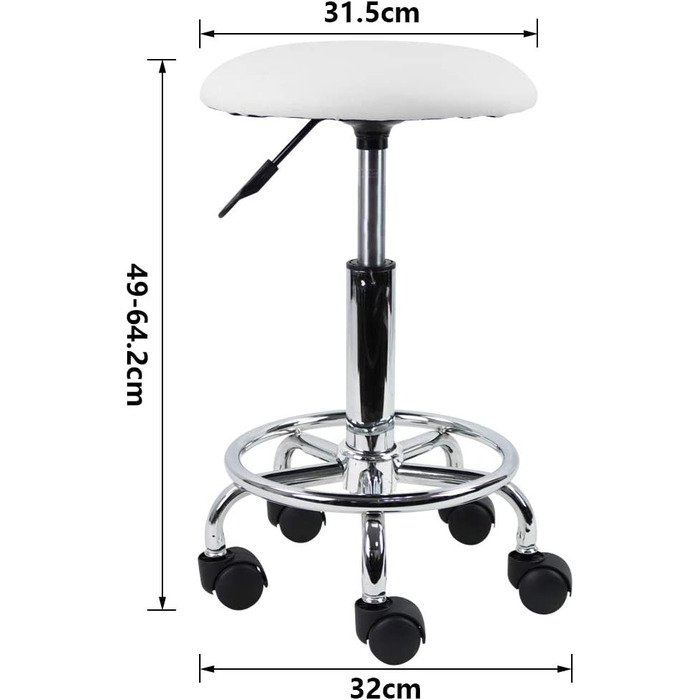 Стілець на коліщатках kkton регульований по висоті обертовий барний стілець робочий стілець зі штучної шкіри офісний стілець білий