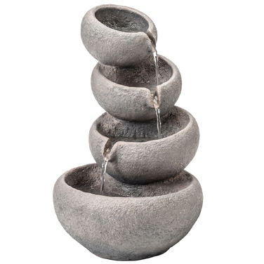 Гарний садовий фонтан з штучного каміння на 4 рівнях з LED-підсвіткою та насосом. Імітує природний камінь, розміри: 35 x 32 x 50 см.