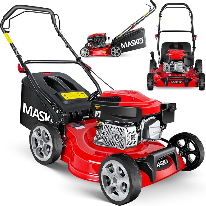 Бензиновий газонокосарка MASKO® 5in1 | Ширина косіння 51 см | 8 положень висоти стрижки | 4-тактний OHV двигун 6.0 PS | Об'єм кошика 65 л | В комплекті: комплект для мульчування, боковий викид (ширина 42 см)