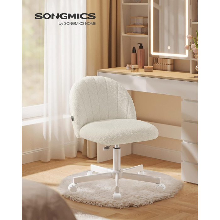 Крісло SONGMICS для дому та офісу, крісло для макіяжу з флісу, регульоване по висоті, для робочого кабінету, спальні, гардеробної, кремово-біле, OBG027WD01