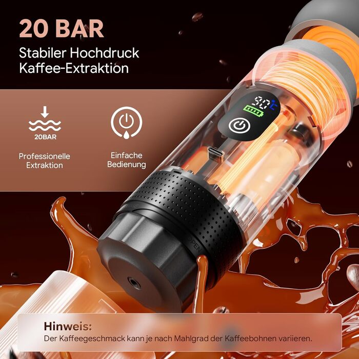 Портативна кавомашина Espresso Kejector з акумулятором: для дому, в подорожах, в авто. 3-в-1: для меленої кави, капсул, з цифровим дисплеєм (металевий сріблястий)