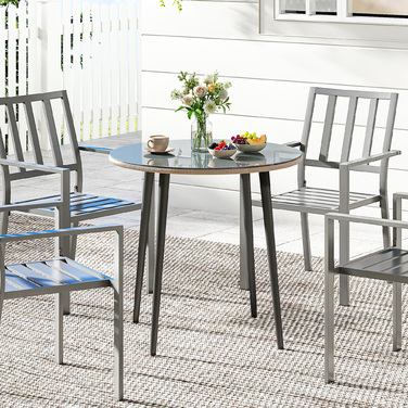 Садовий стіл зі сталі, буфет-стіл зі сталевим каркасом, обплетенням з PE-ротангу, регульованими ніжками, на 4 особи, 80 x 80 x 74 см, сірий