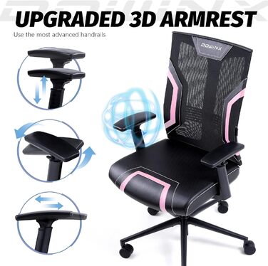 Ігровий крісло Dowinx для офісу та дому: ергономічний, з підлокітниками 3D, функцією гойдання, шкіра, поворотний, чорно-сірий