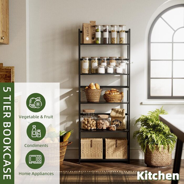 Багатоярусна полиця для книг, індустріальна з бамбуковим каркасом, дерев'яна полиця-вітрина для дому та офісу, органайзер для зберігання, рустикальний коричневий (чорний)