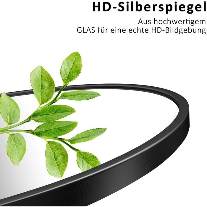 Круглий дзеркало Boromal Schwarz діаметром 40 см з реміннем, велике кругле дзеркало для ванної кімнати, спальні, вітальні, передпокою, з підвішуванням на стіну, з шкіряним реміннем