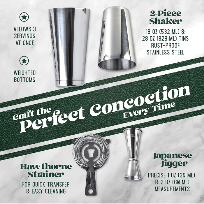 Набір для приготування коктейлів Mixology & Craft Cocktail Set: шейкер, барний аксесуар, сріблястий