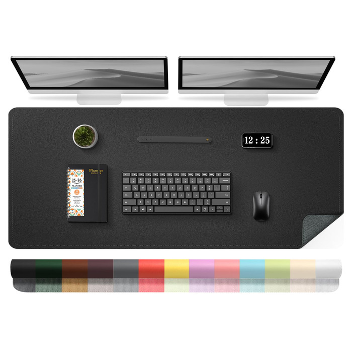 Двостороння шкіряна підкладка на стіл 120x60 см, водонепроникний захисний килимок для робочого столу з замшею (Чорний)