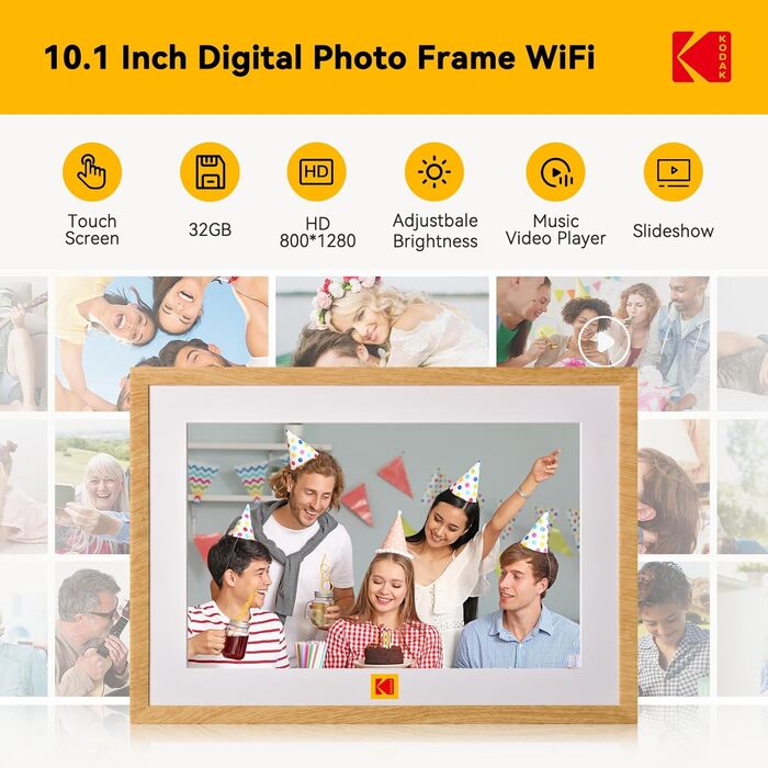 Цифровий фоторамка Kodak WiFi 10.1 дюйм з Wi-Fi, 32GB, сенсорний екран, акумулятор, дерево