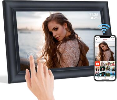 Цифровий фоторамка TSITSC 10.1 дюйма з Wi-Fi, IPS сенсорний екран, 32GB пам'яті, автоповорот, Frameo APP, чорний