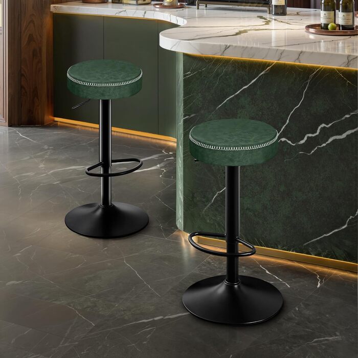 Набір з 2 барних стільців з мікрофібри, обертаються на 360°, витримують до 150 кг, зелені