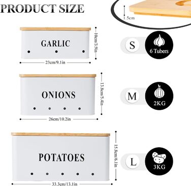 Набір контейнерів для картоплі, цибулі та часнику [3 шт] з бамбуковими кришками | Коробки для зберігання овочів з вентиляцією | Чорний
