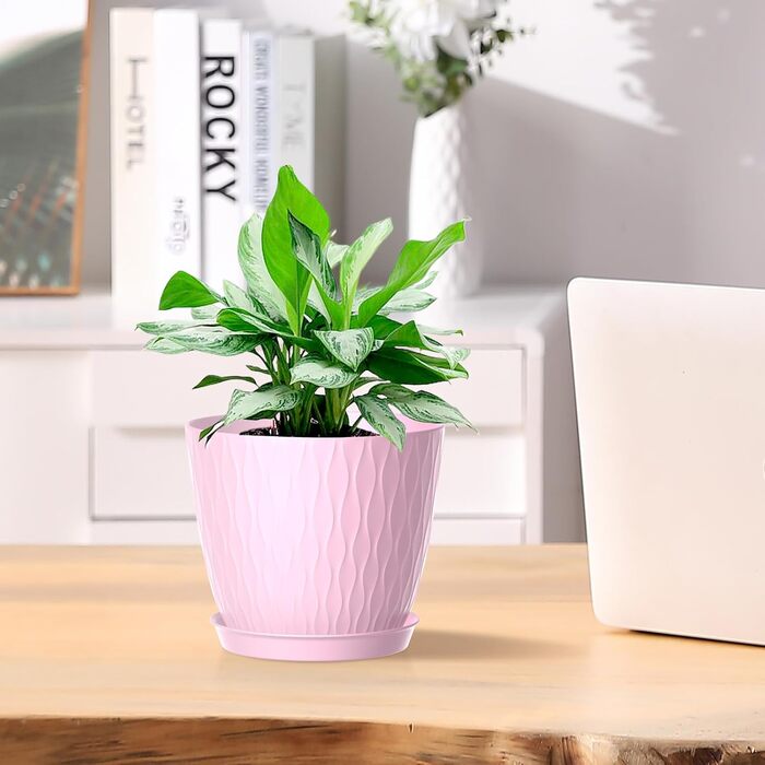 Набір горщиків для квітів з системою поливу (5 шт.), 17.8 см, з підставкою, для дому та балкону (кольорові)