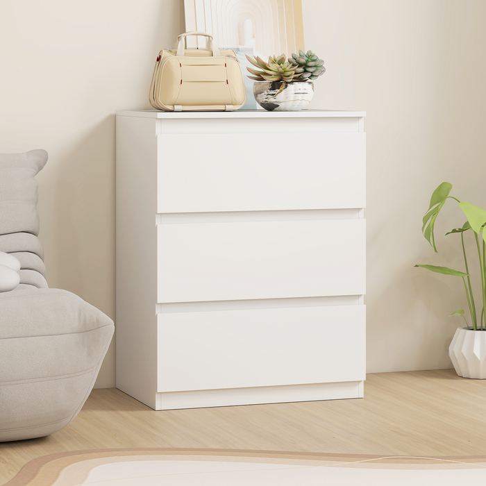 Комод з 3 висувними ящиками, ідеально підходить для вітальні, спальні або коридору. Виготовлений з ДСП, колір – білий.