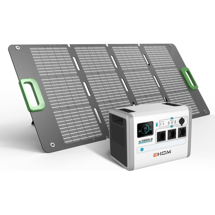 EHOM Портативна електростанція EP1650, 1024Wh, 1650W (2700W пік), LiFePO4, сонячна панель, USB-C, 400W сонячна зарядка, тиха, резервне живлення для дому, подорожей, кемпінгу та саду