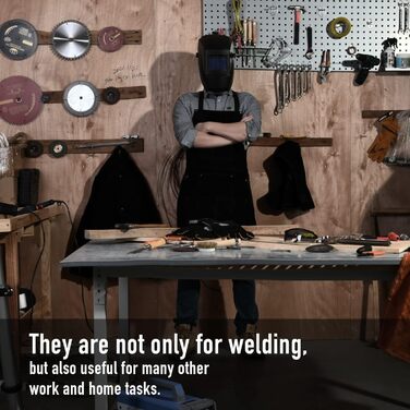 Зварювальний фартух з шкіри LeaSeek, термостійкий та вогнестійкий, з 6 кишенями, 42' (107 см) - великий розмір, для зварювання та грилю, з рукавичками (24'x 36' з рукавичками)