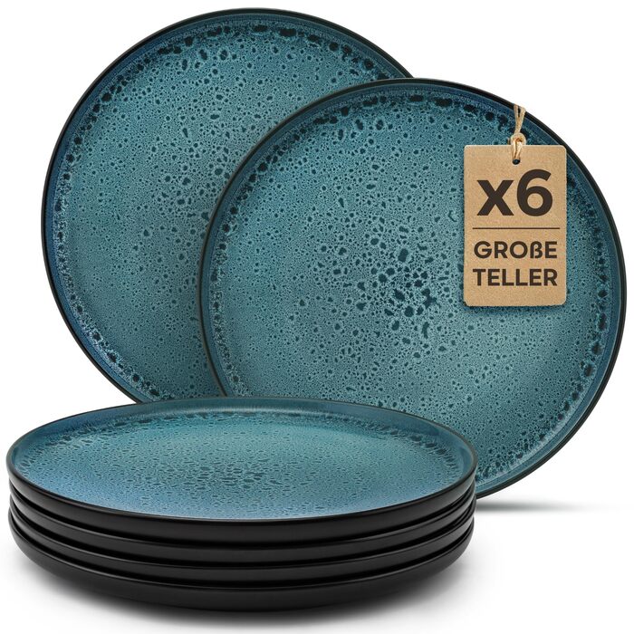 Набір посуду Twinzee Steingut 24 елементи для 6 осіб: тарілки та миски - серія Riviera (Азур, великі тарілки (x6))