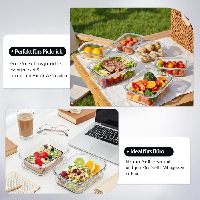 Набір контейнерів для зберігання продуктів FE1537-чорний (20 шт.): контейнери + кришки, миюча посуду, для мікрохвильовки та морозильника, герметичні