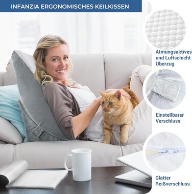 Регульована ортопедична подушка-клин з валком для шиї, подушка для читання та підтримки спини з пінополіуретану високої щільності для ліжка та дивана